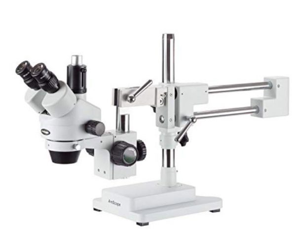 3.5X-90X Simul-Focal Trinocular Stereo Zoom Microscope On Dual Arm Boom